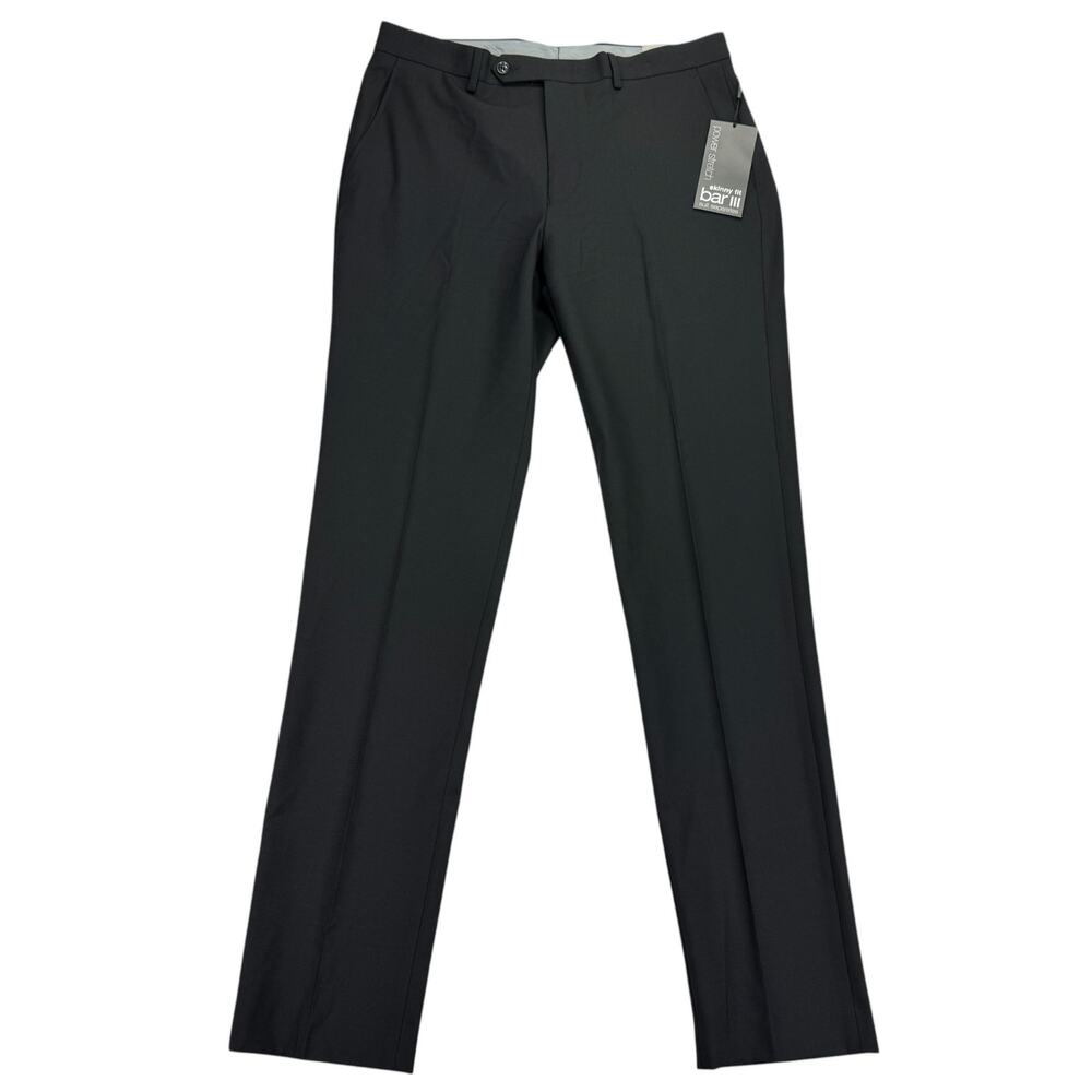 Bar III Mens Skinny Fit Wool Blend Power Stretch Suit Pants Black 34x34
